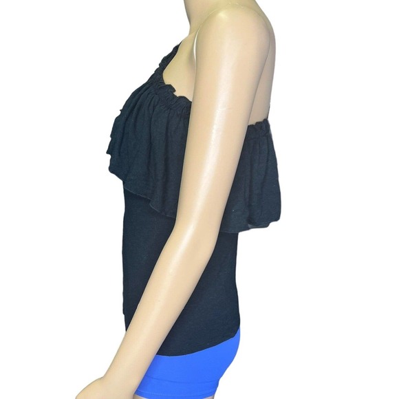 Rebecca Taylor Flax Blend Black Jersey Knit Ruffle Off Shoulder Top Size XS - Picture 2 of 8